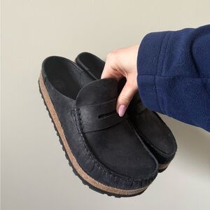 Birkenstock Black Loafers with Tan Sole
